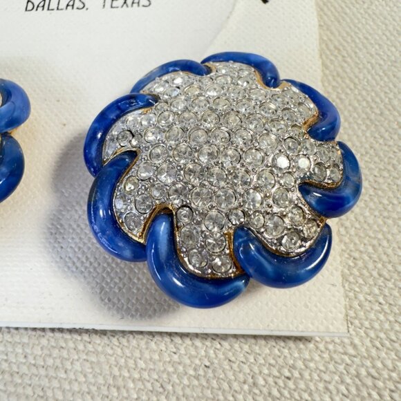 Lorren Bell Blue & Rhinestone Clip-On Earrings New - Picture 5 of 8